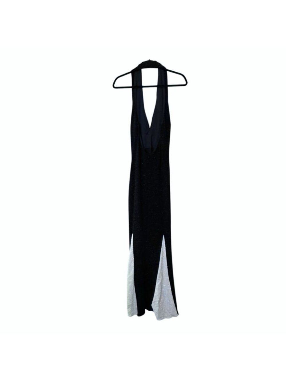 Maxi Halter Dress Women's 10 Black White Sparkly Stretchy Cruella Vintage - Picture 2 of 16